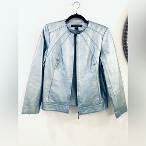 Metallic Light Blue Leather Jacket